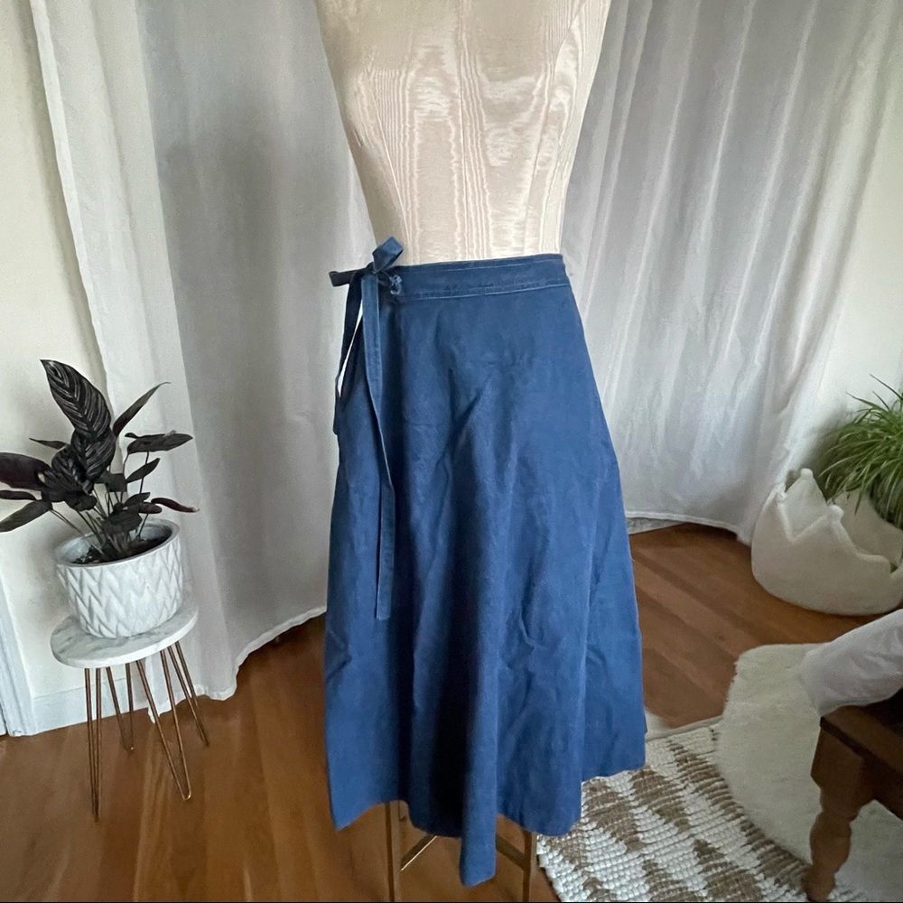 Vintage Denim Wrap Midi Skirt
